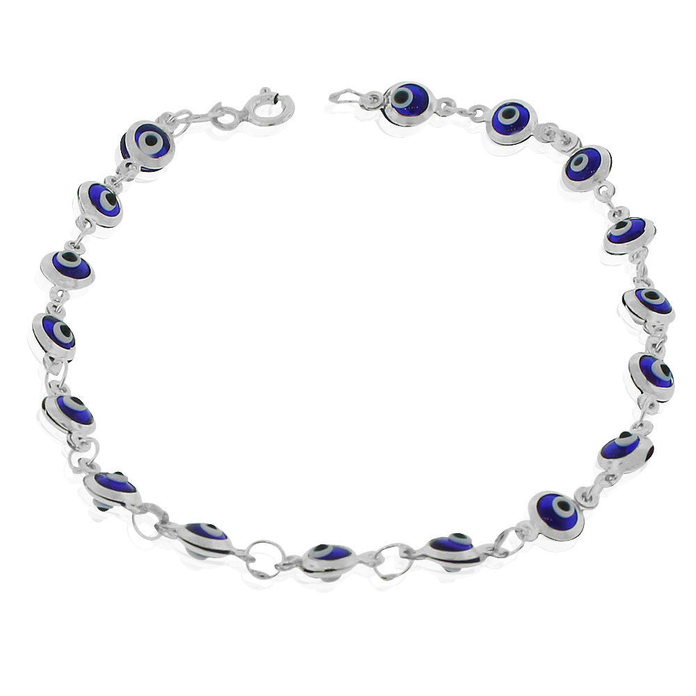 925 Sterling Silver Blue Evil Eye Protection Link Chain Bracelet
