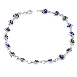 925 Sterling Silver Blue Evil Eye Protection Link Chain Bracelet