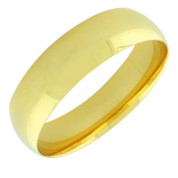 Stainless Steel Yellow Gold-Tone Classic Wide Bangle Bracelet