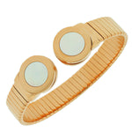Stainless Steel Rose Gold-Tone Simulated Mother-of-Pearl Open End Bracelet