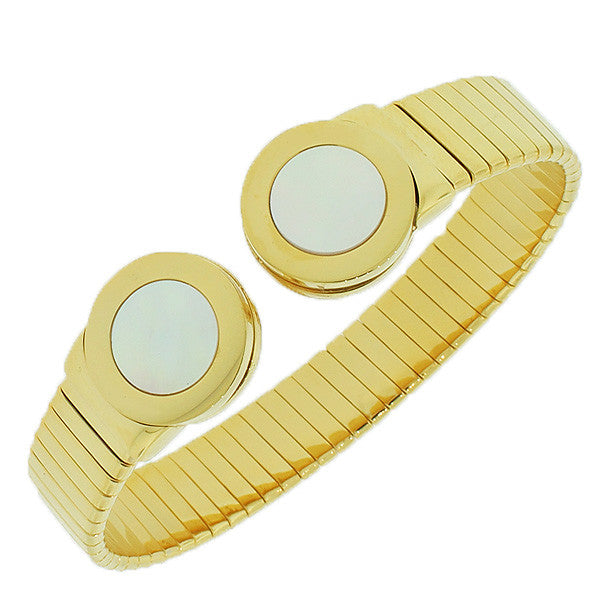 Stainless Steel Yellow Gold-Tone Simulated Mother-of-Pearl Open End Bracelet