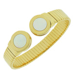 Stainless Steel Yellow Gold-Tone Simulated Mother-of-Pearl Open End Bracelet
