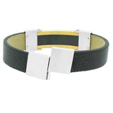 Stainless Steel Black Leather Two-Tone Greek Key Men's Clasp Bracelet