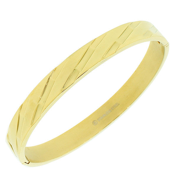 Stainless Steel Yellow Gold-Tone Faceted Bangle Bracelet
