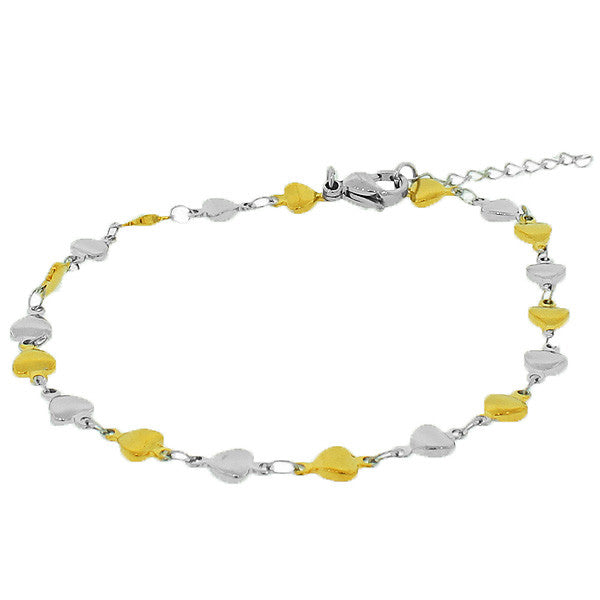 Stainless Steel Two-Tone Love Heart Anklet Bracelet
