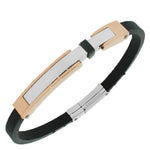 Stainless Steel Black Rubber Silicone Silver-Tone Rose Gold-Tone Men's Bracelet