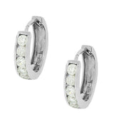 925 Sterling Silver White CZ Hoop Huggie Earrings