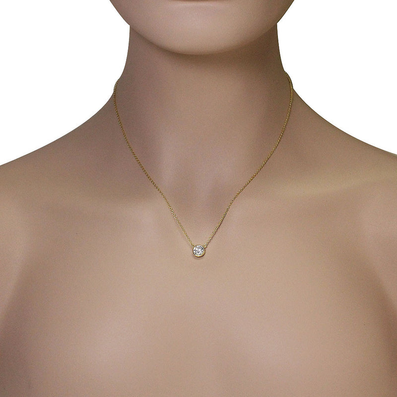 Classic Solitaire Cubic Zirconia Sterling Silver Pendant Necklace