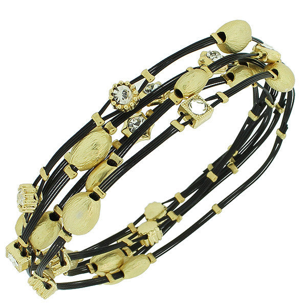 Fashion Alloy Black Gold-Tone White CZ Whisper Bracelets Set