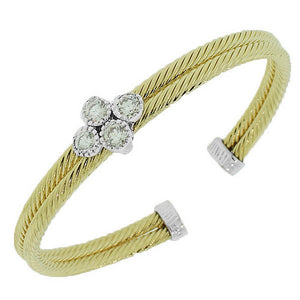 Fashion Alloy Yellow Gold-Tone White CZ Open End Bangle Bracelet