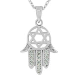 925 Sterling Silver Hamsa Evil Eye Star David White Pendant Necklace
