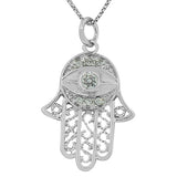 925 Sterling Silver Hamsa Evil Eye White Pendant Necklace with Chain