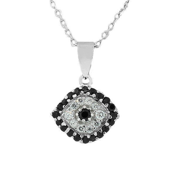 925 Sterling Silver Evil Eye Black White Pendant Necklace with Chain