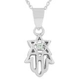 925 Sterling Silver Hamsa Evil Eye Star David White Pendant Necklace