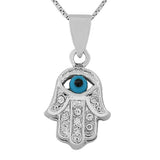 925 Sterling Silver Hamsa Evil Eye White Pendant Necklace with Chain