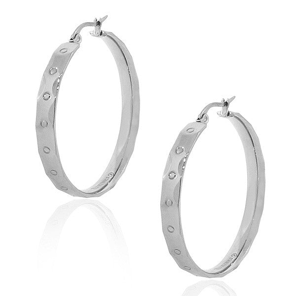 Stainless Steel Silver-Tone Classic Round Hoop Earrings
