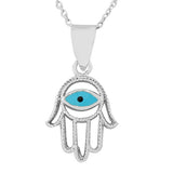 925 Sterling Silver Hamsa Blue Evil Eye Pendant Necklace with Chain