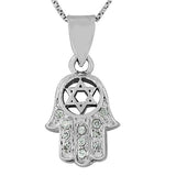 925 Sterling Silver Hamsa Evil Eye Star David White Pendant Necklace