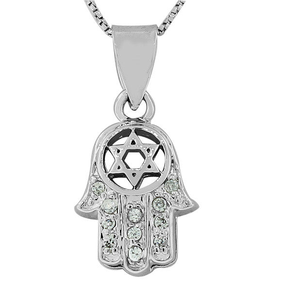 925 Sterling Silver Hamsa Evil Eye Star David White Pendant Necklace