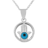 925 Sterling Silver Hamsa Blue Circle Evil Eye Pendant Necklace with Chain