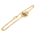 925 Sterling Silver Rose Gold-Tone White CZ Hamsa Link Chain Bracelet