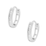 925 Sterling Silver White Baguette CZ Hoop Huggie Earrings
