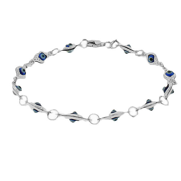 925 Sterling Silver Blue Evil Eye Hamsa Beaded Bracelet with Clasp