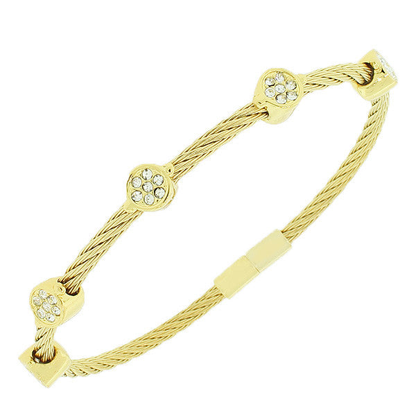 Fashion Alloy Yellow Gold-Tone White CZ Bangle Bracelet