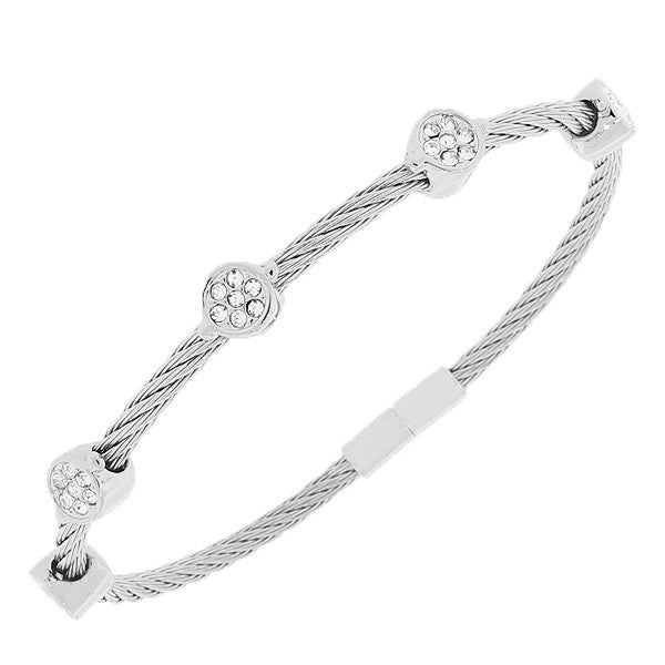 Fashion Alloy Silver-Tone White CZ Bangle Bracelet