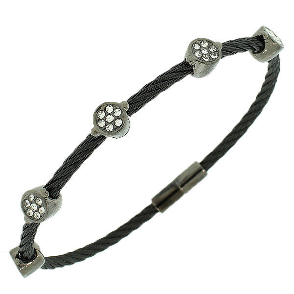 Fashion Alloy Black White CZ Bangle Bracelet
