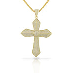 925 Sterling Silver Yellow Gold-Tone Large Hip-Hop CZ Latin Cross Religious Mens Pendant Necklace