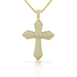 925 Sterling Silver Yellow Gold-Tone Large Hip-Hop CZ Latin Cross Religious Mens Pendant Necklace