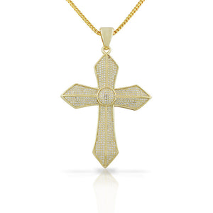 925 Sterling Silver Yellow Gold-Tone Large Hip-Hop CZ Latin Cross Religious Mens Pendant Necklace