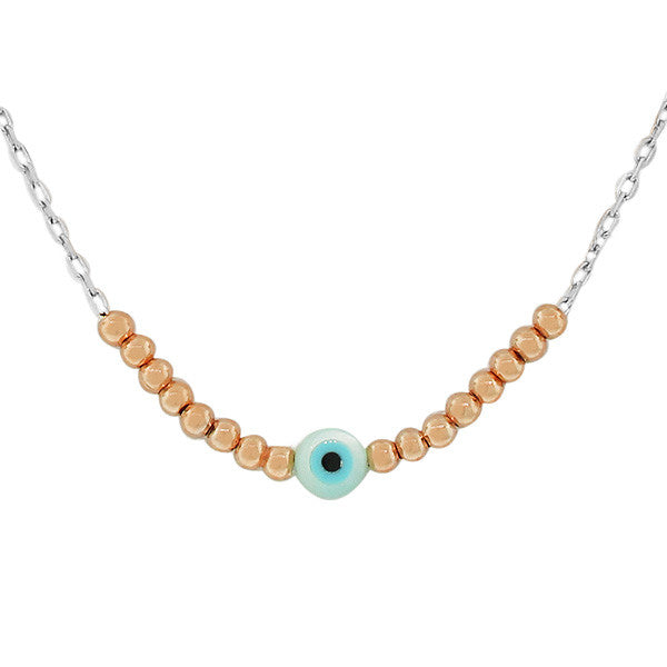 925 Sterling Silver Rose Gold-Tone Evil Eye Pendant Necklace with Chain