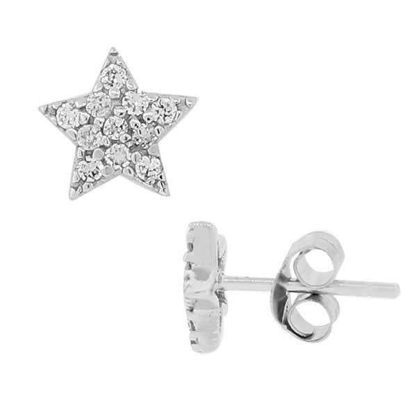 925 Sterling Silver White CZ Star Small Stud Earrings