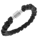 Stainless Steel Black Rubber Silicone Silver-Tone Wristband Bracelet