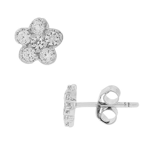 925 Sterling Silver White CZ Flowers Stud Earrings