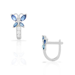 925 Sterling Silver White Blue Aquamarine-Tone CZ Butterfly Hoop Huggie Small Earrings