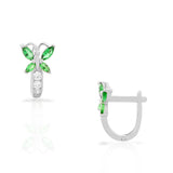 925 Sterling Silver White Green Emerald-Tone CZ Butterfly Hoop Huggie Girls Small Earrings