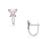 925 Sterling Silver White Purple Amethyst-Tone CZ Butterfly Hoop Huggie Small Earrings