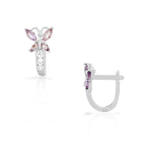 925 Sterling Silver White Purple Amethyst-Tone CZ Butterfly Hoop Huggie Small Earrings