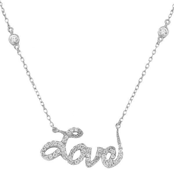 925 Sterling Silver Love Heart Charm White CZ Pendant Necklace