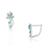 925 Sterling Silver Blue Aquamarine-Tone CZ Flower Hoop Huggie Small Earrings
