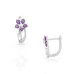 925 Sterling Silver White Purple Amethyst-Tone CZ Flower Hoop Huggie Small Earrings