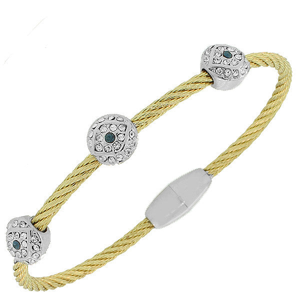Fashion Alloy Two-Tone White CZ Evil Eye Bangle Bracelet