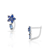 925 Sterling Silver Blue Sapphire-Tone CZ Flower Hoop Huggie Small Earrings