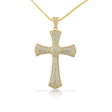 925 Sterling Silver Yellow Gold-Tone Large Hip-Hop CZ Latin Cross Religious Mens Pendant Necklace
