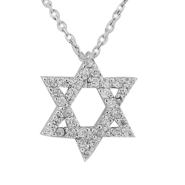 925 Sterling Silver Jewish Star Of David White CZ Pendant Necklace