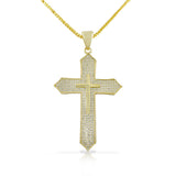 925 Sterling Silver Yellow Gold-Tone Large Hip-Hop CZ Latin Cross Religious Mens Pendant Necklace