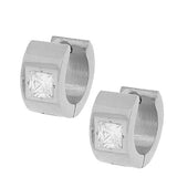 Stainless Steel Silver-Tone White Princess CZ Hoop Huggie Earrings